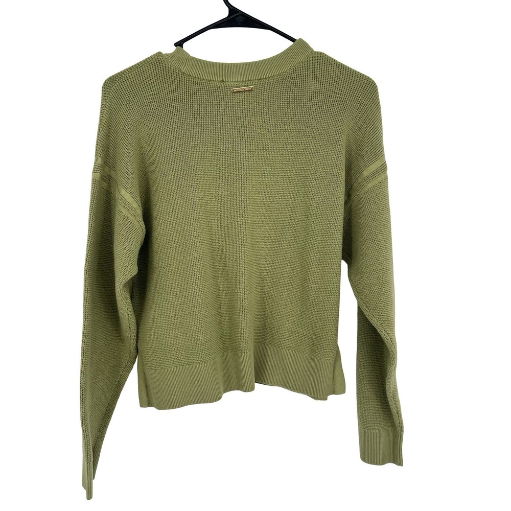Michael Kors Womens M Green Cropped Sweater Relaxed Boxy Cotton Knit Pullover - Picture 3 of 8